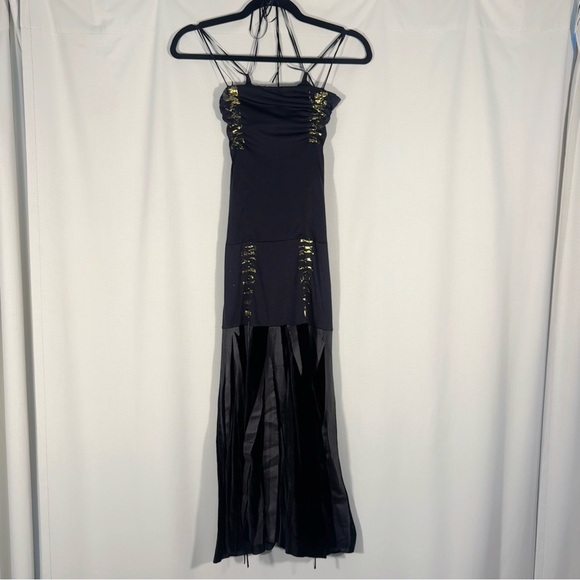 Marciano Dresses & Skirts - Vintage Marciano Black & Gold Ruched Midi Dress